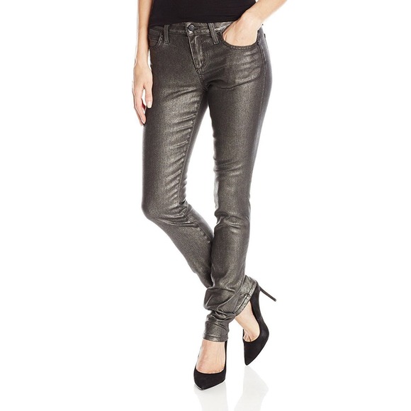 Joe's Jeans Mid Rise Skinny Stretch Coated Metallic Denim Pants Mari 25 Nwt $238